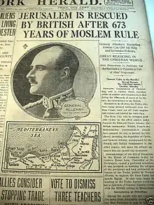Titre du New York Herald : « Jérusalem est sauvée après 673 années de règne musulman ».