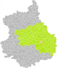 Allonnes (en rose) dans l'arrondissement de Chartres (en vert) du département d'Eure-et-Loir (grisé).