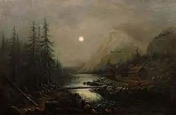 Ruisseau de montagne sous la pleine lune