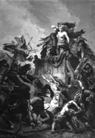 Bataille d'Aix en 102 avant J.C, opposant les Romains de Marius aux Ambrons et Teutons. « Les femmes défendirent avec un acharnement indomptable les chariots où elles étaient restées. »