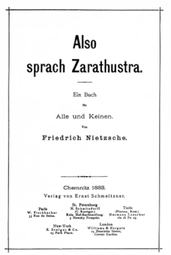 Photographie d'une couverture d'un livre dont le titre est Also Sprach Zarathustra