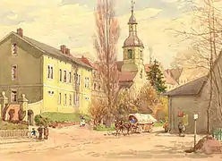 La rue Prinz-Eugen, aquarelle de Walter Hinze en 1901