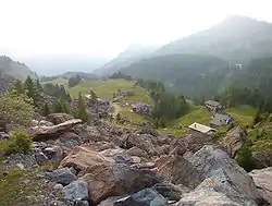 Vue de la haute vallée de Champorcher depuis la cuvette de Dondénaz.