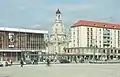 Gros plan avec la Frauenkirche et un immeuble à Wilsdruffer Straße, 2009.