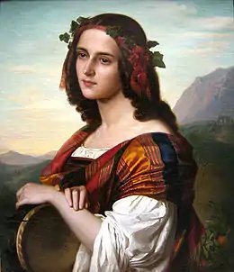 Amalie Bensinger, Portrait d'une Italienne avec son tambourin, 1860