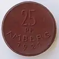 25 pfennig d'Amberg, en céramique rouge (1921)