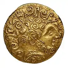 Hémi-statère (avers) des Ambiens, Département des monnaies, médailles et antiques de la Bibliothèque nationale de France.