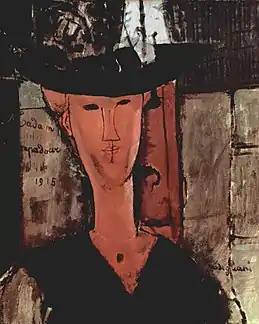 Portrait géométrisé d'une femme en buste avec un grand chapeau