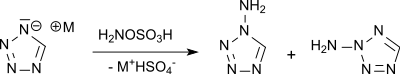 1-aminotétrazol et 2-aminotétrazol pendant le traitement aminé du tétrazol grâce à l'acide hydroxylamine-O-sulfonique