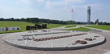 Positions de bataille, vue de l’amphithéâtre. La ligne de front sépare les armées polonaise, russo-lituanienne, et tartare, des armées teutoniques