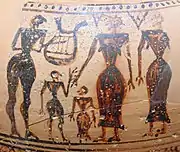 Scène familiale au joueur de lyre. Jarre pithoïde, Béotie. Géométrique Récent.Musée archéologique de Thèbes