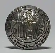 Sceau-cachet en argent inscrit en deux écritures (cunéiforme et hiéroglyphes) du roi Tarkummuwa de Mira, Walters Art Museum.