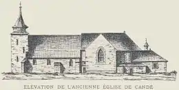 Façade sud de l'église de Candé au début du XIXe siècle.