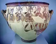 « Vase aux Guerriers », Mycènes, milieu du XIIe siècle av. J.-C. Musée national archéologique d'Athènes.