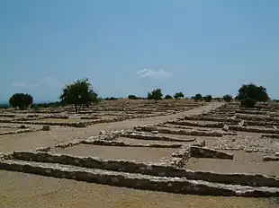 Ruines d'Olynthe, laissant apparaître le plan hippodamien.