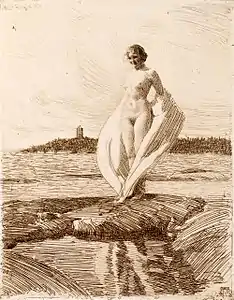 Le Cygne, eau-forte et pointe sèche.