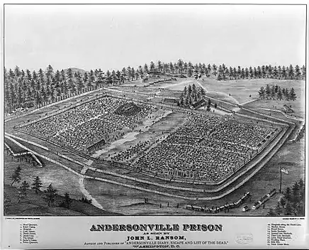 La prison d'Andersonville vue par John L. Ransom, auteur et éditeur de Andersonville Diary, Escape and List of the Dead (Journal d'Andersonville, évasion et liste des morts), Washington, D.C.