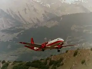 Un Hawker Siddeley Andover de la Royal Air Force décollant de Sion en 1984.