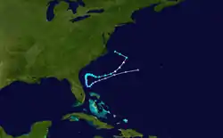 Parcours de la tempête subtropicale Andrea