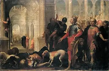 Punition de la reine Jézabel par Jéhu, tableau d'Andrea Celesti (2e moitié de xviie siècle).