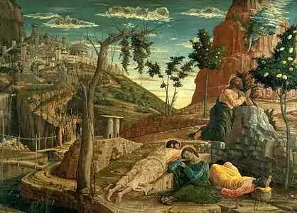 Andrea Mantegna, La Prière au Jardin des Oliviers (1459), huile sur bois, 71 × 94 cm.