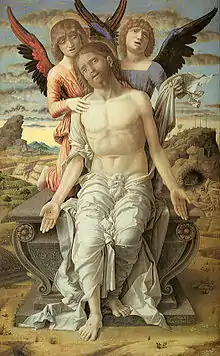 Andrea Mantegna   Christ mort soutenu par deux anges, 1489, 83 × 51 cm Copenhague, Statens Museum for Kunst.