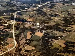 Exemple de fragmentation écologique par les routes (Andrews, Indiana, États-Unis)