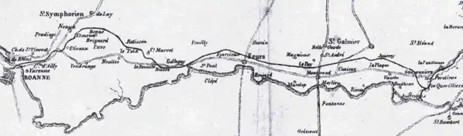 Carte du chemin de fer Andrézieux - Le Coteau/Roanne (1833).