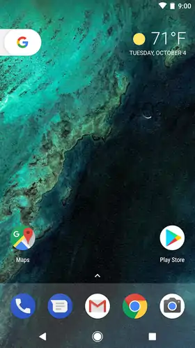 Écran d'accueil Android Nougat basé sur l'interface des nouveaux smartphones Google Pixel.