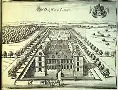 Perspective d'Anecÿ le franc par Martin Zeiller (1656).