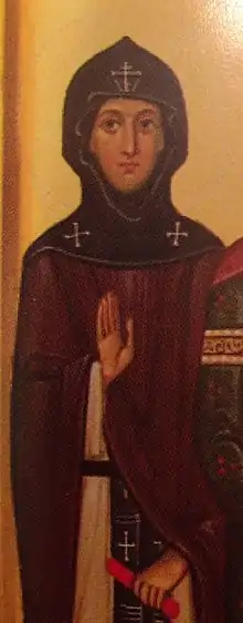 Photographie d'une icône représentant une femme en tenue de religieuse.