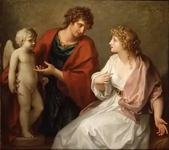 Angelica Kauffmann, 1794,Praxitèle donnant à Phryné sa statue de Cupidon,Rhode Island School of Design Museum.