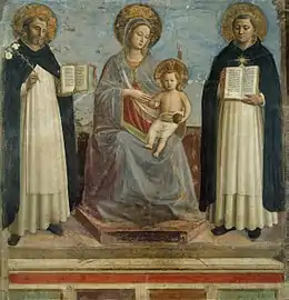 Fra Angelico - Vierge à l'enfant entre saint Dominique et saint Thomas d'Aquin