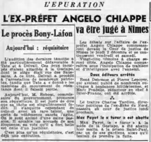 Deux titres de presse sur une même page : L'ex-préfet Angelo Chiappe va être jugé à Nîmes. Le procès Bony-Lafon, aujourd'hui : réquisitoire