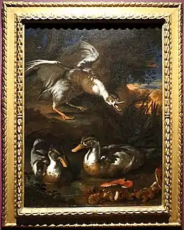 Anatre e funghi in un paesaggio boscose (vers 1750), huile sur toile, 98,3 × 74,4 cm, Musée des Bons-Enfants (Maastricht), prêt de la Ger Eenens Collection The Netherlands,.