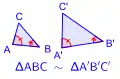 Construction AAA : les deux triangles sont semblables, mais pas congruents.