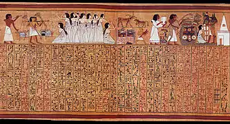 Papyrus d'Ani ; Rite de l'Ouverture de la bouche devant la tombe (suite du chapitre 1).