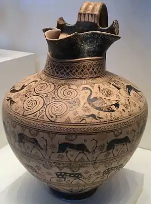 Œnochoe aux animaux paissants, v. 625. Style des « Chèvres sauvages ». Milet. Villa Getty