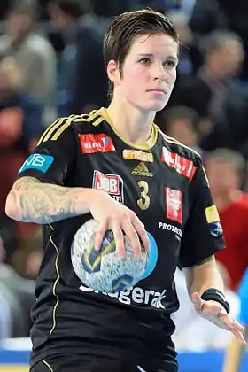 Le 15 novembre 2014, lors de la rencontre de Ligue des champions - Metz Handball / Larvik HK.