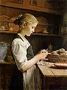 La petite éplucheuse de pommes de terre, huile sur toile, Albert Anker, 1886, collection privée.