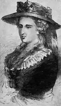 Lavis (?) Portrait en buste d'une femme portant un chapeau fleuri