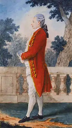 Portrait en pied et en couleur d'un aristocrate du XVIIIe siècle