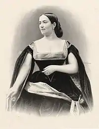 Portrait gravé d'une femme en robe de bal.