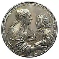 .Anne d'Autriche et le jeune Louis XIV, médaille, 1645.