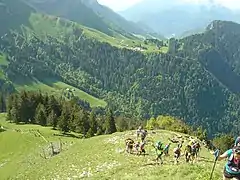 Vue en arrière sur l’ascension du Pas de l’Aulp sur la Marathon Race 2015