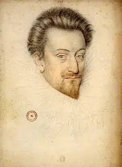 Peinture représentant de face d'un homme au XVIe siècle, grande fraise autour du cou