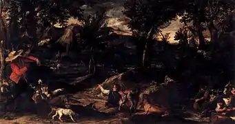 Scène de chasse par Annibale Carracci (avant 1595), 1,36 m x 2,53 m