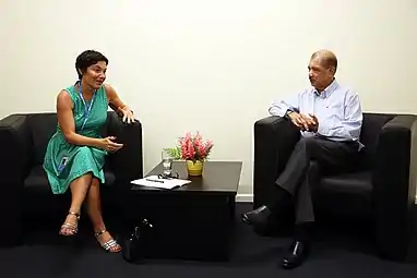 Annick Girardin et James Michel, président de la république des Seychelles, en septembre 2014.