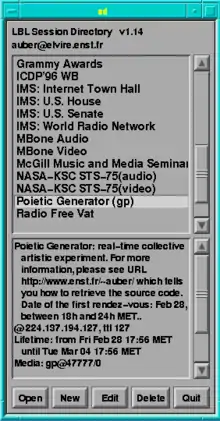 Annonce d'une session Poietic Generator sur le Mbone (février 1996).