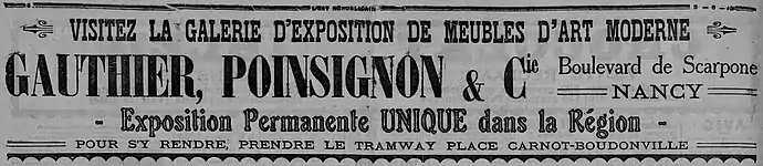 Annonce de 1912 pour Gauthier Poinsignon.